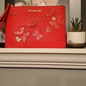 Michael Kors Red Gold Butterfly Cut Leather wristl